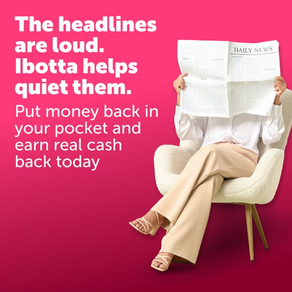 This Ibotta ad promotes the application that saves the user money. It shows that the news headlines are loud and the use