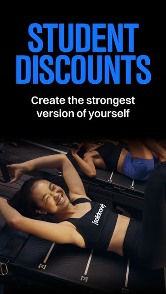 This image ad for [solidcore] promotes student discounts and encourages viewers to create the strongest version of thems