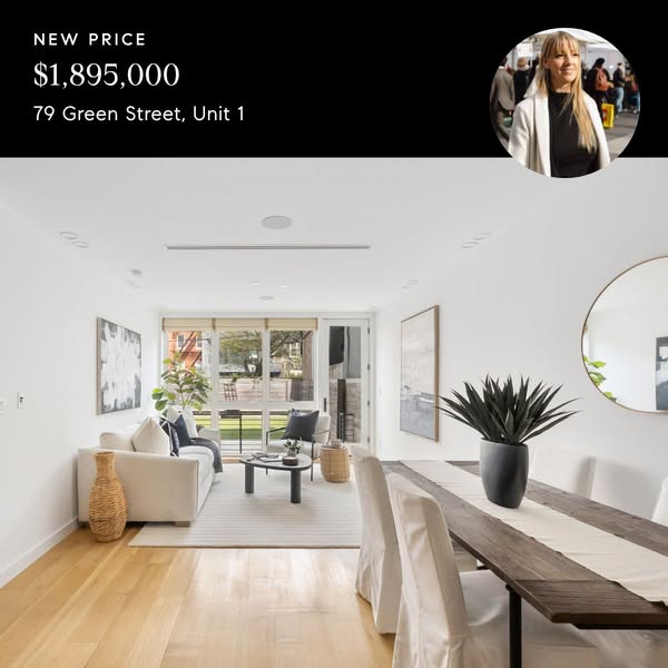This image ad promotes a real estate listing. The ad features a wide shot of the property's living and dining area w