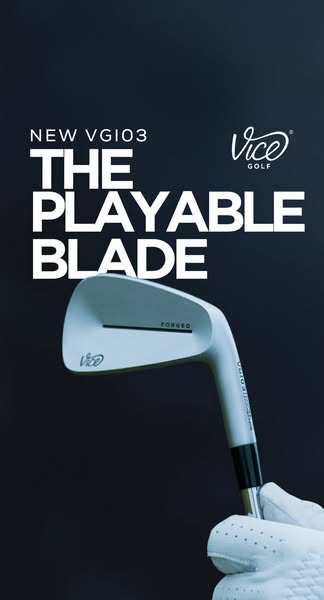 This ad focuses on a new Vice Golf iron. The visual features a gloved hand holding the iron over a dark background. The 