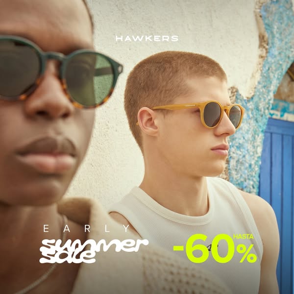An ad showcasing Hawkers sunglasses with an early summer sale offering a 60% discount.