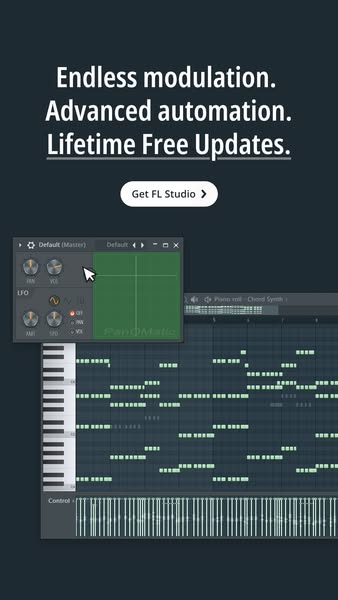 This ad is for FL Studio. It highlights the product features of endless modulation, advanced automation, and lifetime fr