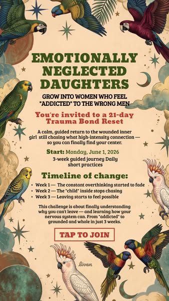 This image ad speaks directly to "emotionally neglected daughters" and invites them to join a 21-day Trauma Bo