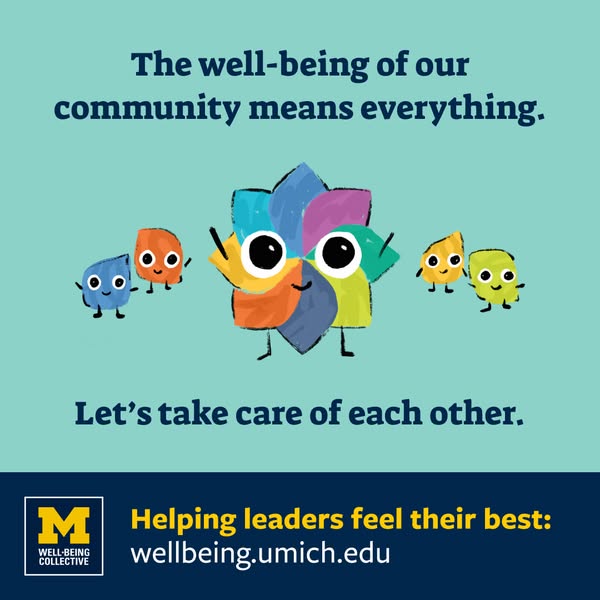 The ad focuses on well-being and community. It includes an illustration of a group of animated figures along with text t