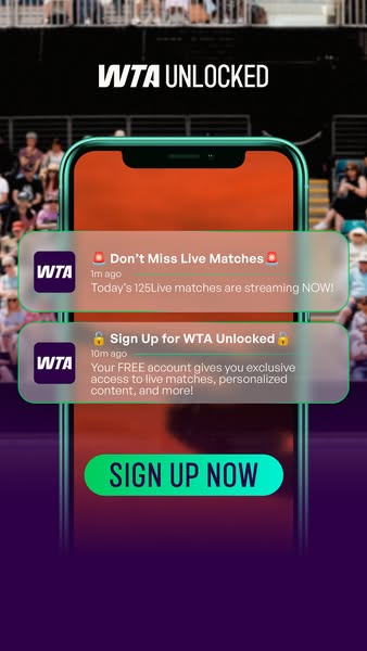 Ad for WTA Unlocked. The ad shows an image of a cellphone with two notifications and a call to action to sign up now.