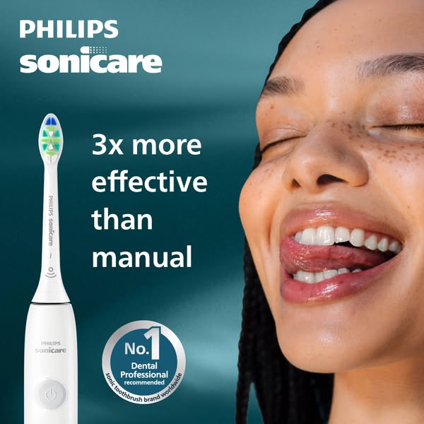 This ad promotes Philips Sonicare electric toothbrush as being more effective than a manual toothbrush. The ad features 