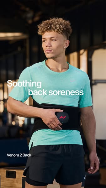 This ad features a man wearing the Venom 2 Back, a device designed to soothe back soreness.