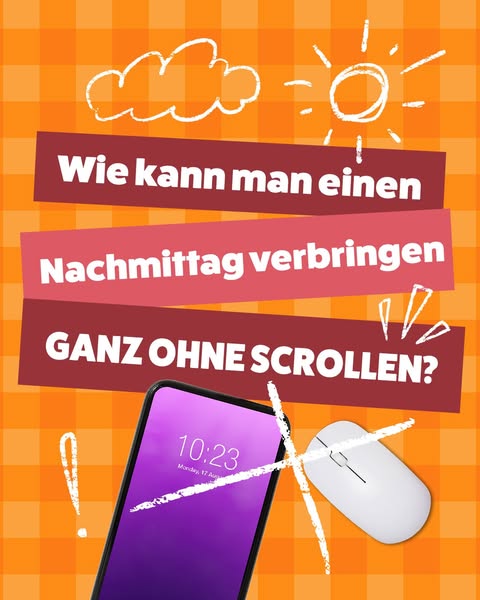 The ad poses the question of what to do without scrolling, using a crossed-out smartphone as the visual break, implying 