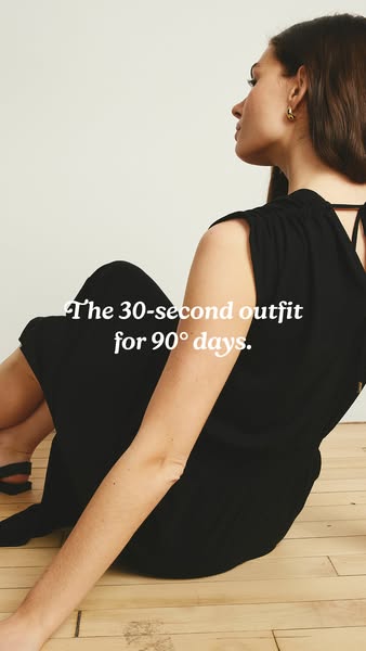 This is a simple ad showing a woman wearing a dress. The text overlay suggests the dress is a simple outfit for everyday