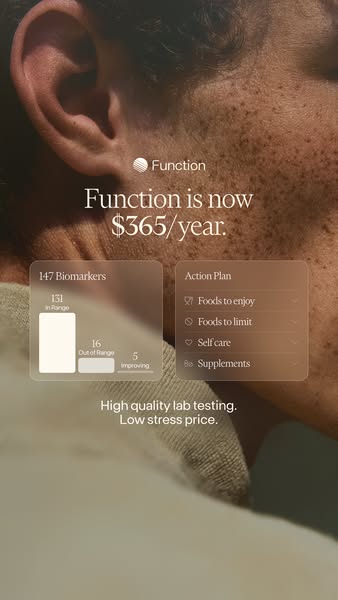 This Meta ad promotes Function, a company that provides biomarker lab testing and personalized health recommendations fo