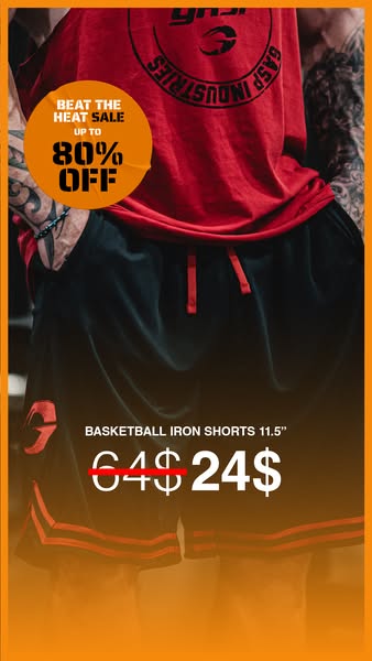 An image ad that promotes the GASP brand's Basketball Iron Shorts, offering a limited-time discount of up to 80% off