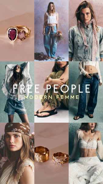 This ad features a collage of images displaying Free People clothing and jewelry, targeting consumers interested in bohe
