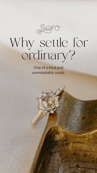 This image ad showcases the Sarah O. brand and their unique engagement ring. The ad is designed to get users to consider