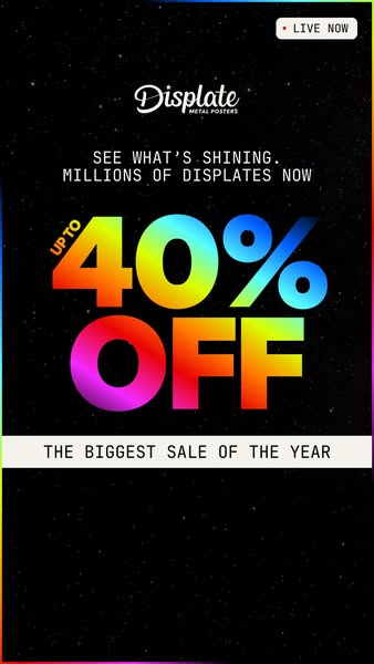 This ad promotes Displate metal posters and announces their biggest sale of the year, offering up to 40% off. The ad use