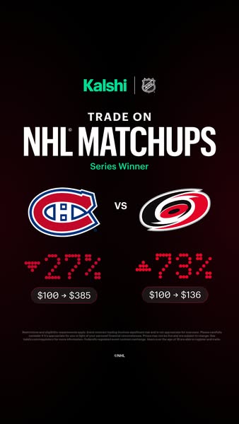 This ad for Kalshi promotes trading on NHL matchups, specifically highlighting the series winner between the Montreal Ca