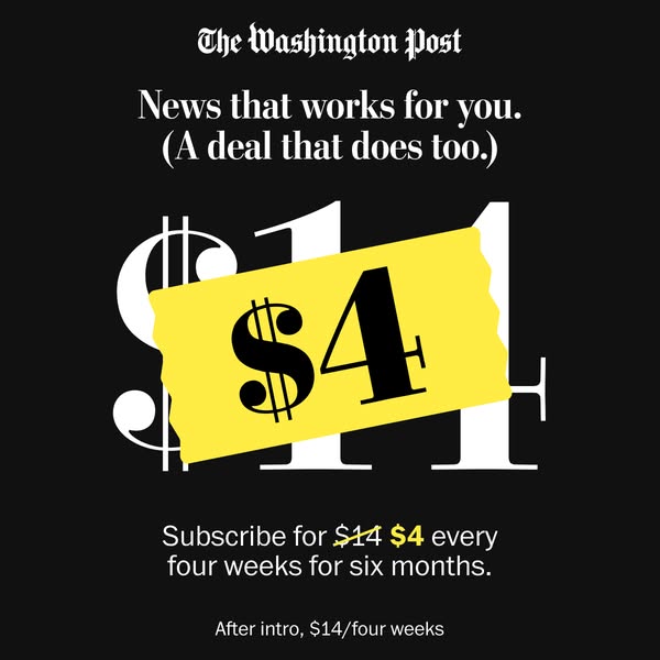This image ad from The Washington Post promotes a news subscription that works for you and is a deal. The image focuses 