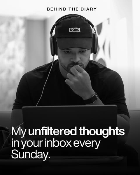 This black and white image ad promotes a behind-the-scenes diary that's delivered to your inbox every Sunday.