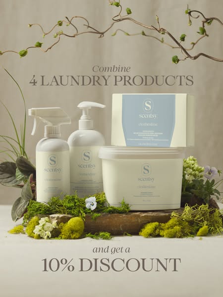 An image ad showcasing Scentsy's laundry products and offering a discount when you combine four laundry products.