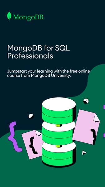 This ad promotes MongoDB's free online course for SQL professionals, highlighting the opportunity to jumpstart their