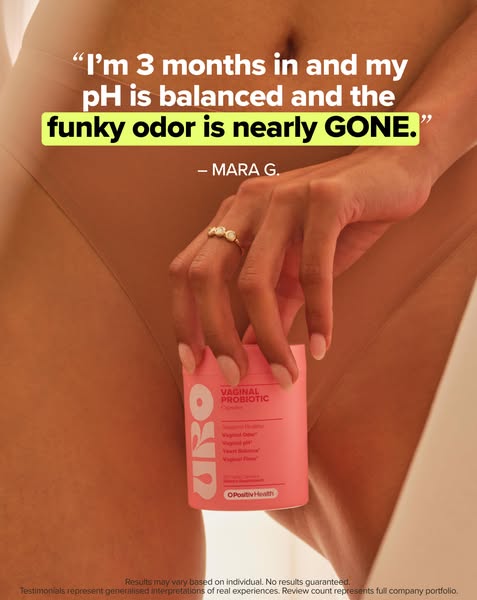 This ad features a testimonial from a customer who has been using URO Vaginal Probiotic capsules for three months. She s