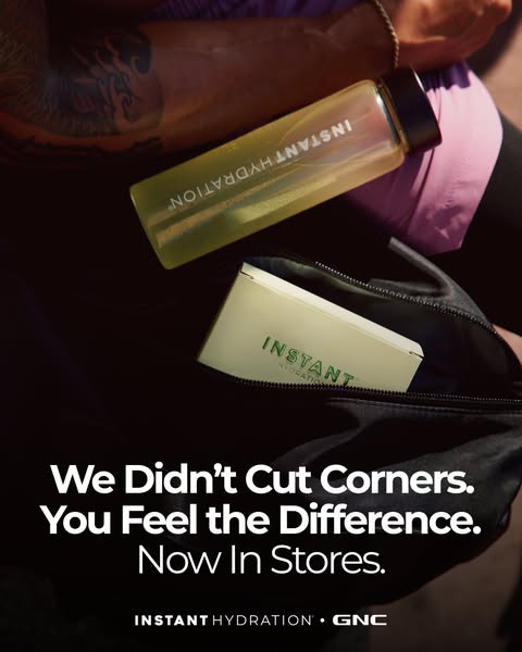 This image ad highlights GNC's Instant Hydration product through visually showcasing the product bottle and packagin