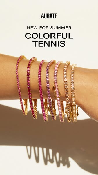 This ad showcases Aurate's new collection of colorful tennis bracelets. The ad features a close-up shot of the brace