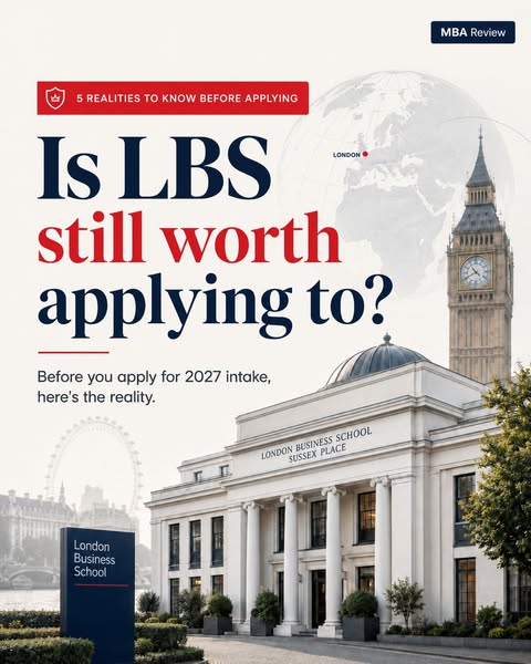 The ad is for the London Business School MBA program. It poses the question of whether the LBS MBA program is worth appl