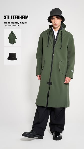 This ad features a person wearing the brand's rainwear, highlighting the style and rain-ready features of Stutterhei