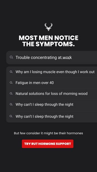 This image ad uses the format of a search results page to highlight several symptoms that men might search for, position