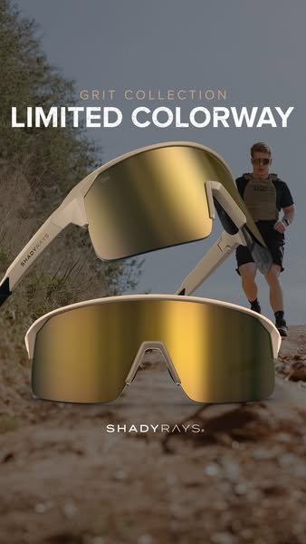 Ad for Shady Rays sunglasses featuring a limited colorway from the Grit Collection. It showcases the sunglasses with a b