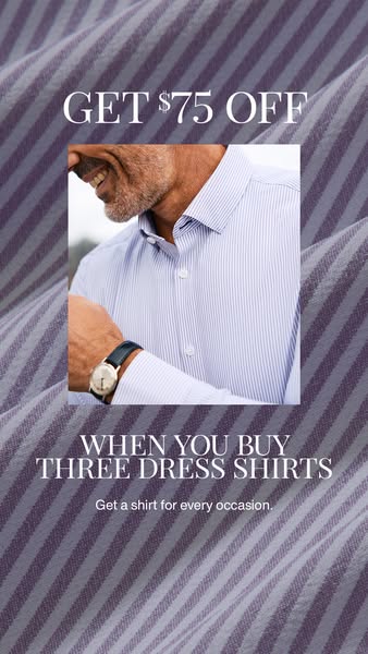 This image ad for dress shirts features a man wearing a blue striped dress shirt. The ad states that the customer can