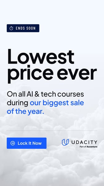 This ad promotes Udacity's AI and tech courses, highlighting a limited-time offer of the lowest price ever during th