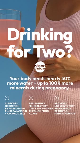 This ad promotes Moon Juice as a way for pregnant women to get the hydration and minerals they need. The ad features a p