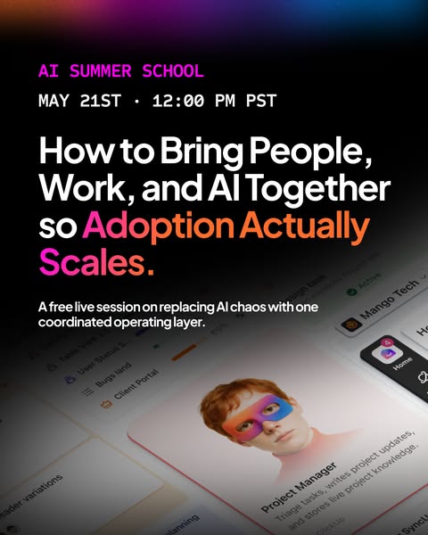 The ad promotes a free live session for an AI summer school. It focuses on bringing people, work, and AI together for ad