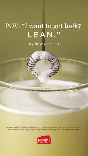 This ad highlights the benefits of using Creatine+ for building lean muscle mass instead of bulking up. It features an i