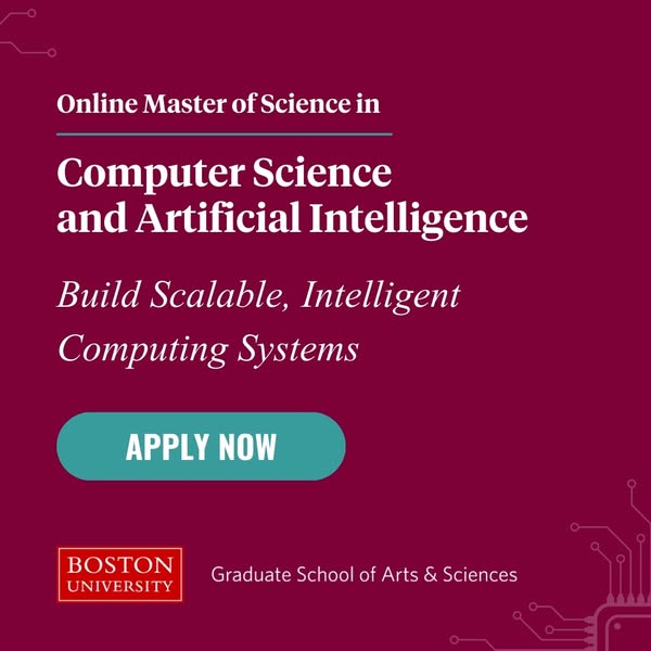 This image ad promotes the online Master of Science program in Computer Science and Artificial Intelligence at Boston Un