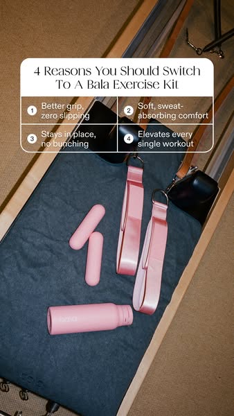 This ad utilizes a top-down product shot of Bala exercise equipment to highlight a handful of reasons why customers shou