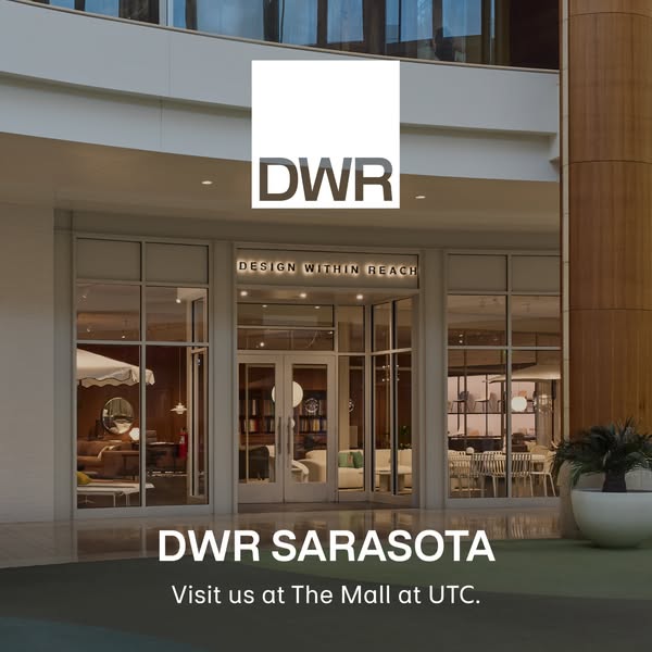 This image ad for Design Within Reach (DWR) features an exterior shot of their Sarasota location at The Mall at UTC. The