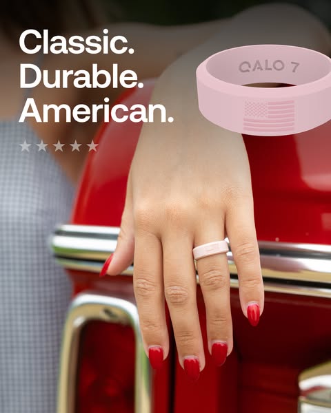 This ad for QALO promotes the silicone ring as a classic, durable, American product.