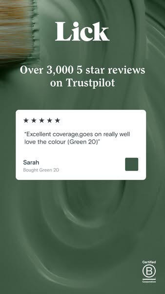 This ad for Lick features a user testimonial about the quality of the paint, along with an overall rating of over 3,000 