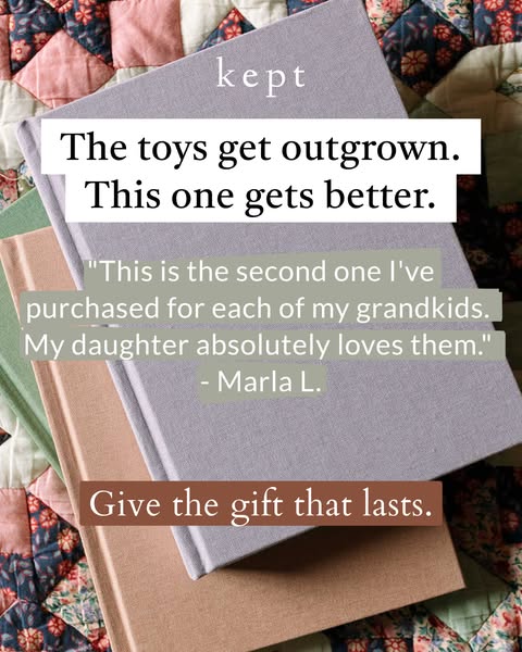 This image ad showcases the brand Kept as a provider of heirloom-quality photo albums and memory books. The ad features 