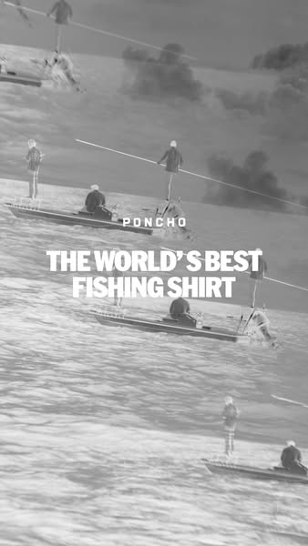 This image ad for PONCHO features a surreal image of people standing on tightropes above water while wearing the brand&#