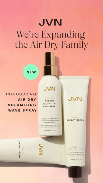 This ad promotes JVN's Air Dry line, highlighting the Volumizing Wave Spray and Air Dry Cream. The ad features a cle