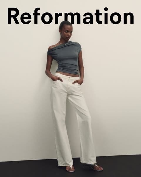This ad features a woman modeling clothing from Reformation.