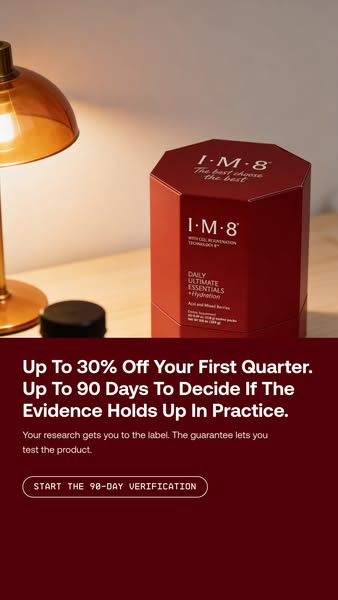 This image ad for I-M-8 promotes their product with an offer of up to 30% off the first quarter, along with 90 days to d