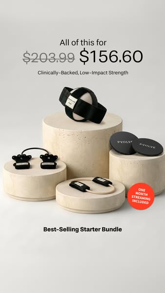This ad promotes the P.volve best-selling starter bundle and highlights the discounted price. It shows the workout equip