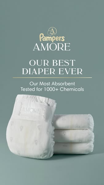 This ad is for Pampers Amore diapers. It highlights the diaper's absorbency and the fact that it's been tested f