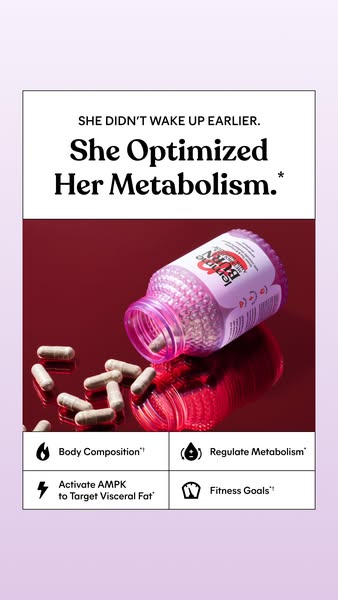 This image ad promotes a LeanBiome Burn supplement that optimizes metabolism to achieve fitness goals.