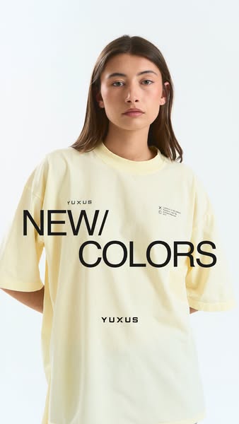 A model wearing a pale yellow t-shirt is featured to promote the new colors the brand offers.