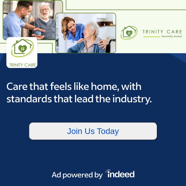 This image ad for Trinity Care features images of caregivers interacting with elderly patients, emphasizing the feeling 